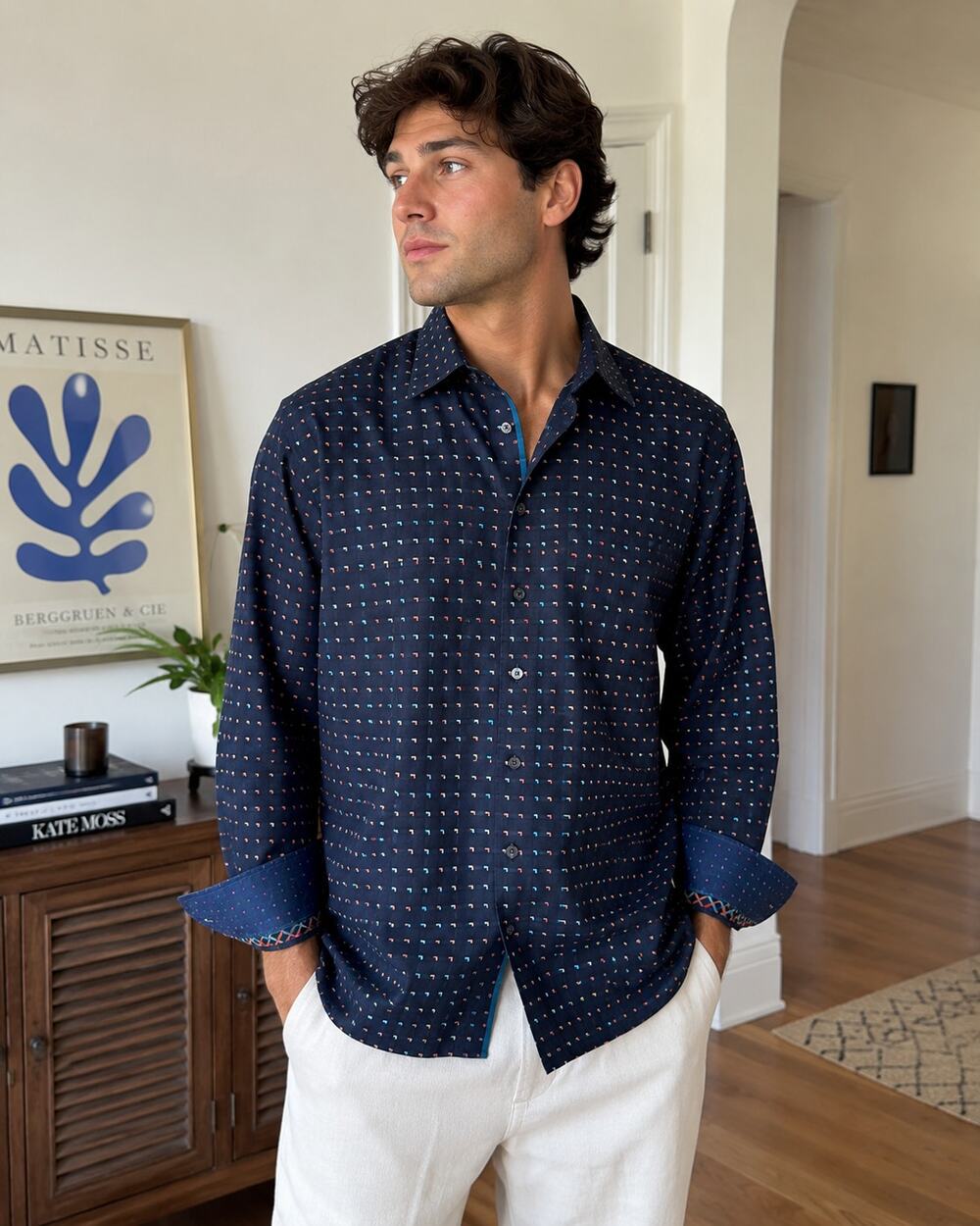 Bugatchi Uomo Geometric Print Cotton Button Up Shirt Men's XL